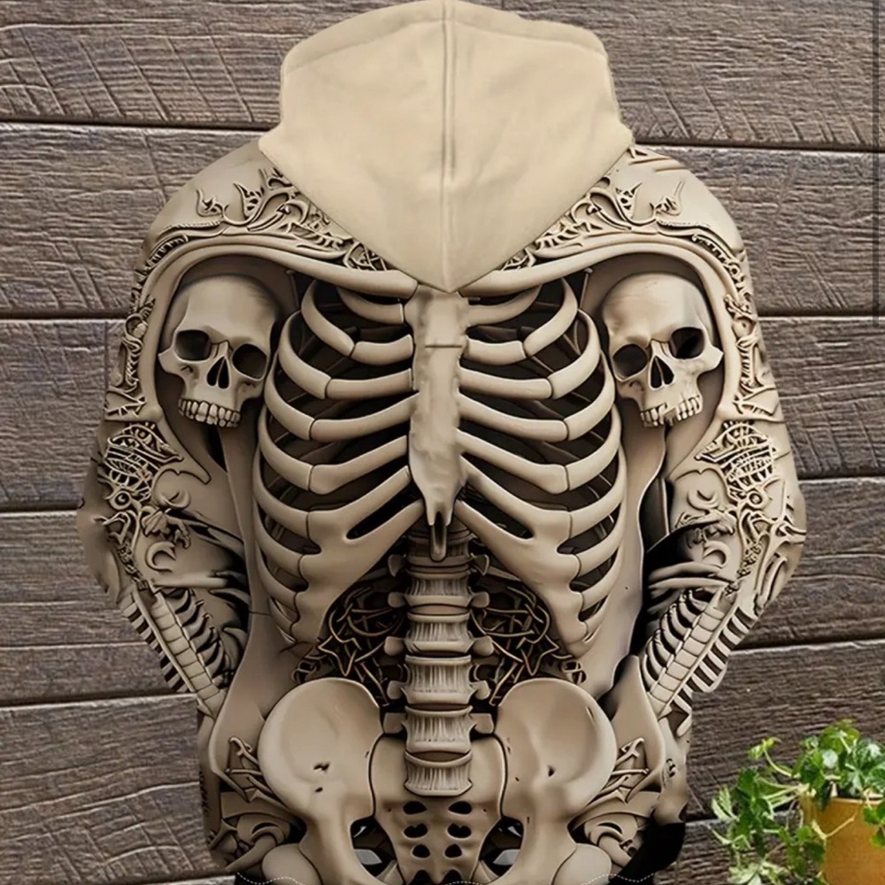 Clothes,dress,3D Skeleton Skull Print Hoodie for Men Polyester Material, - Picture 2 of 5